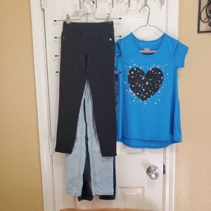 3 pairs of Justice 7 slim leggings/jeggings and 1 short sleeve shirt